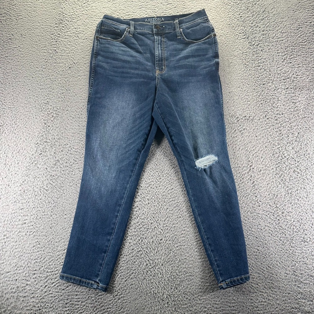 Arizona Jeans Women 15 Blue Cotton Denim Ankle Skinny Stretch Hi-Rise Distressed